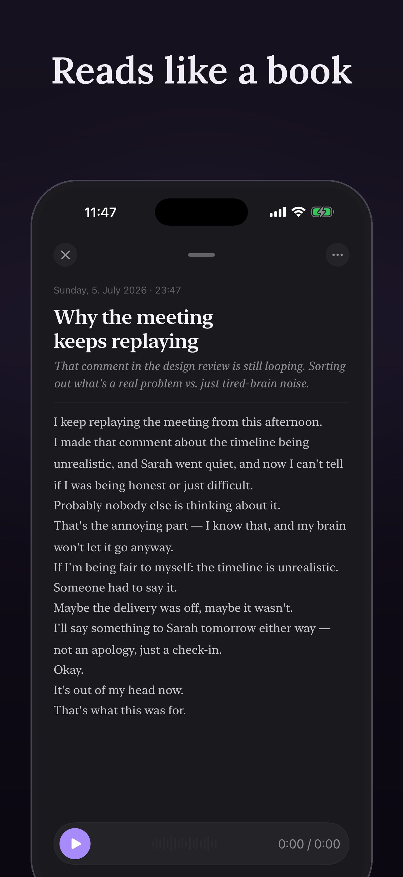 Reads like a book. A full journal entry with its transcript.